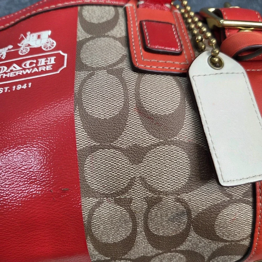 Y2K Coach Heritage Signature Coral Stripe XL Double Zip Satchel RARE 2000s VTG